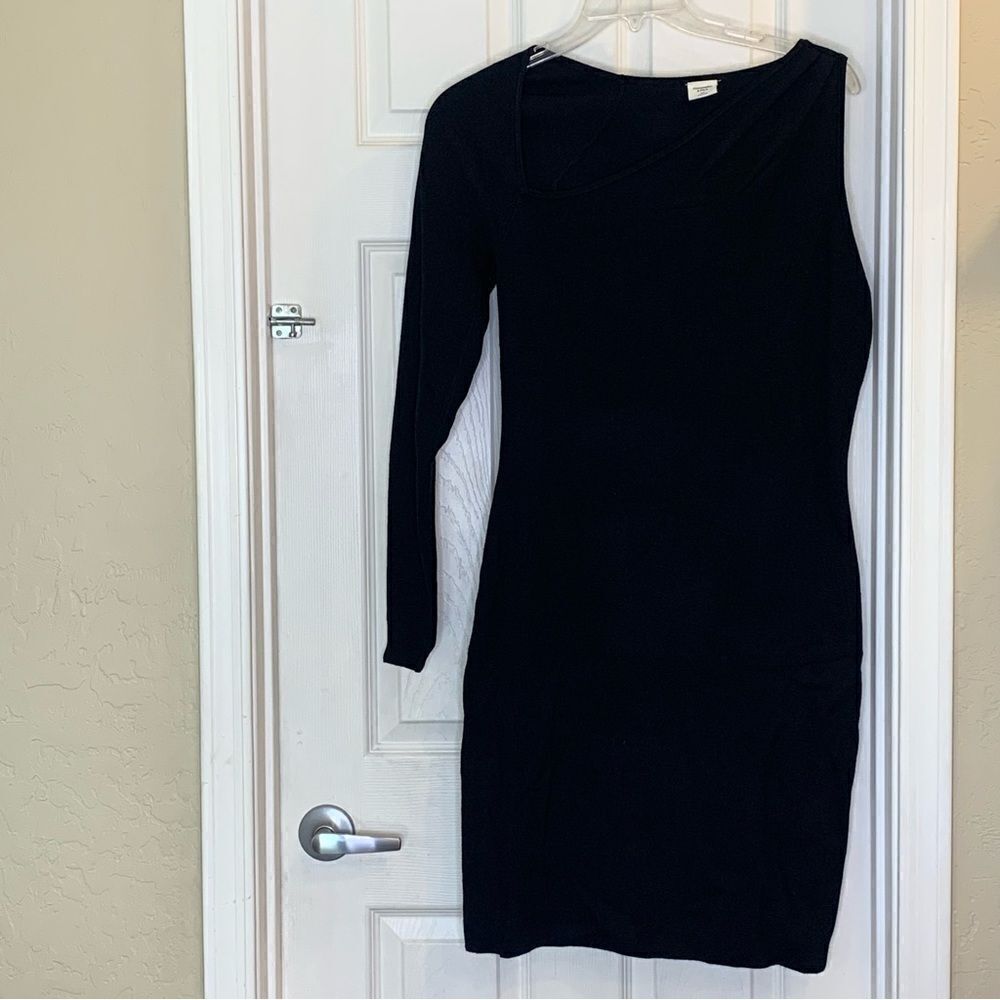Abercrombie & Fitch Black One Shoulder Knit Bodycon Sweater Dress Size XLT